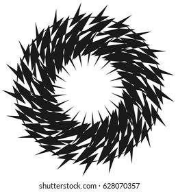 Radial geometric element series. Abstract black and white shape in concentric, circular style. Design elements with various distortion effects. Irregular geometric elements
