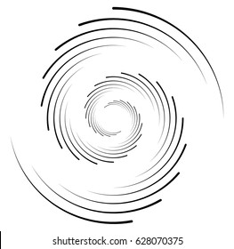 Radial geometric element series. Abstract black and white shape in concentric, circular style. Design elements with various distortion effects. Irregular geometric elements
