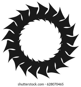 Radial geometric element series. Abstract black and white shape in concentric, circular style. Design elements with various distortion effects. Irregular geometric elements