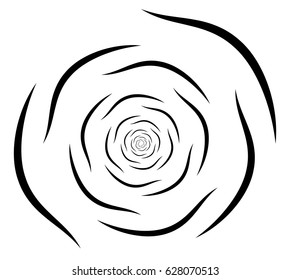 Radial geometric element series. Abstract black and white shape in concentric, circular style. Design elements with various distortion effects. Irregular geometric elements