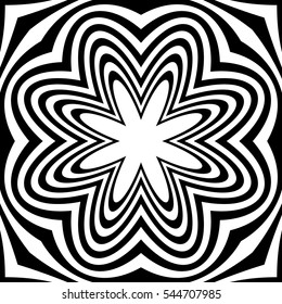 Radial geometric graphic with distortion effect. Irregular radiating lines pattern. abstract monochrome pattern