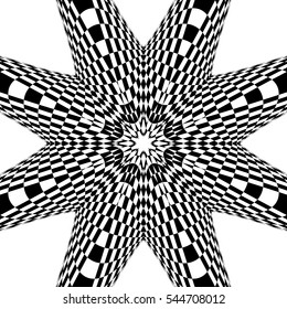 Radial geometric graphic with distortion effect. Irregular radiating lines pattern. abstract monochrome pattern