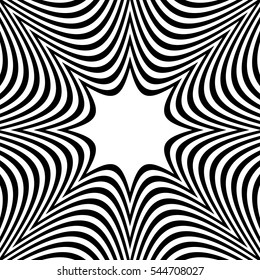 Radial geometric graphic with distortion effect. Irregular radiating lines pattern. abstract monochrome pattern