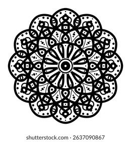 Radial Geometric Mandala with Decorative Line Art Elements 