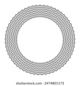 Radial Geometric Zigzag Lines Circle Pattern for Decorative Round Frame. Vector Art.