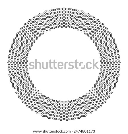 Radial Geometric Zigzag Lines Circle Pattern for Decorative Round Frame. Vector Art.
