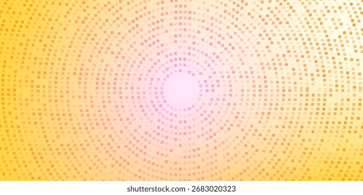 Patrón de fiesta disco de oro radial. Fondo de textura de mosaico de lentejuelas cuadradas amarillas. Abstractas Fondo de pantalla de semitono brillante dorado. Pop de fondo de brillo brillante cómico. Vector 