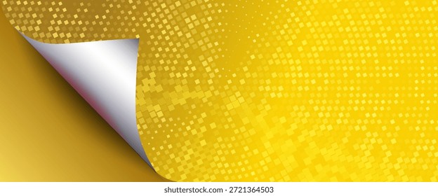 Patrón de fiesta disco de oro radial. Fondo de textura de mosaico de lentejuelas cuadradas doradas. Abstractas Fondo de pantalla de semitono brillante amarillo. Pop de cómico brillante brillo y strass telón de fondo. Vector