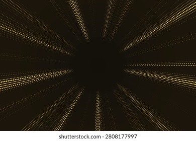 Radial golden dot explosion against dark background, burst dots yellow