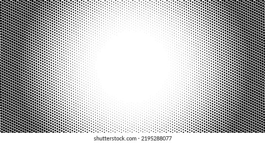 Gradiente radial de puntos negros de medio tono sobre un fondo blanco. Textura de arte pop. Fondo cómico. Ilustración vectorial.