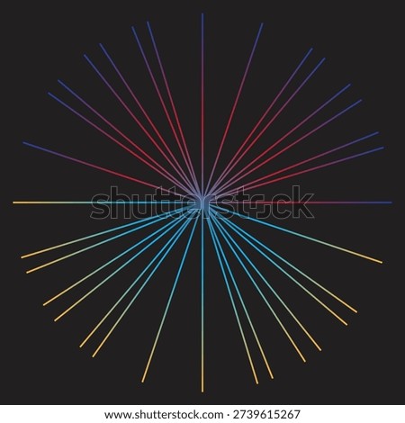 Radial gradient lines emanating from center on black background abstract geometric pattern blue bright