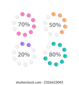 Radial gradient progress infographic chart design template set. Project complete. Reaching target. Visual data presentation. Circular diagrams collection. Myriad Pro-Bold, Regular fonts used