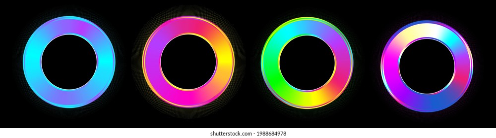 Radial gradient vector circle ring rainbow. Abstract shapes. Simplicity Geometric Poster Design elements. Neon advertising signs 80s