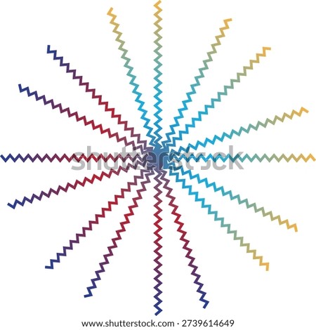Radial gradient zig zag lines emanating from center in rainbow colors abstract background