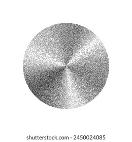 Radial grain pattern, pointillism vector illustration. Abstract circle with gradient stipple noise texture and black dots gradation with circular spin effect, monochrome dotwork on white background