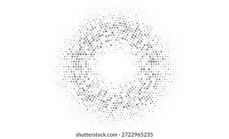 Anillo de punto semitono gris radial con movimiento circular y Ilustración vectorial de diseño en escala de grises