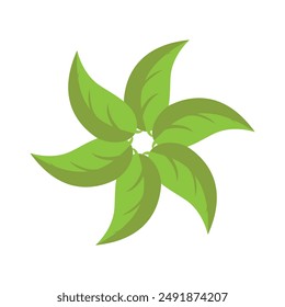 Radial green leaves isolated on white background. Vector illustration