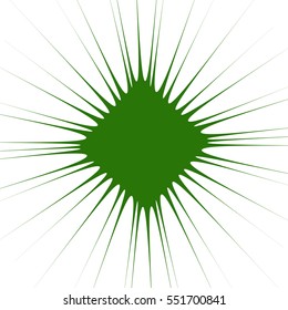 Radial green shape isolated on white background. Square with distorted pucker / bloat effect