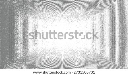 Radial grey lines emanating from a bright white center creating a tunnel effect with textured edges abstract