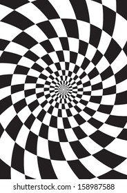 Radial gridded background in black and white.
