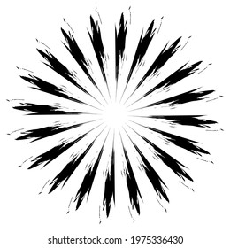 Radial grungy, textured beams, rays, lines abstract vector illustration element