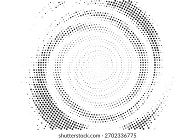 Padrão circular de meio-tom radial com anéis pontilhados em camadas formando um efeito visual suave de desvanecimento, textura abstrata mínima adequada para cartazes, banners, elementos de UI, marca moderna e layout gráfico
