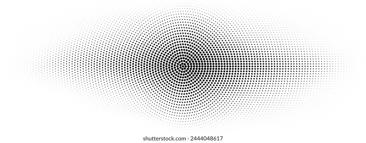 Textura de grunge cómico de semitono radial. Abstractas fondo de línea de círculo punteado. Fondo de degradado de punto de arte pop negro. Dibujos animados retro para póster, superposición, cubierta, impresión. Fondo de pantalla de patrón de grano de Vector
