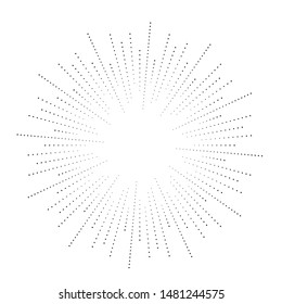 Radial Halftone Dots In Circle Form For Comic Books . Fireworks Explosion Background . Vector Illustration . Starburst
 Round Logo . Circular Design Element . Abstract Geometric Star Rays . Sunburst .