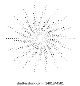 Radial halftone dots in Circle Form for comic books . fireworks Explosion background . Vector Illustration . Starburst
 round Logo . Circular Design element . Abstract Geometric star rays . Sunburst .