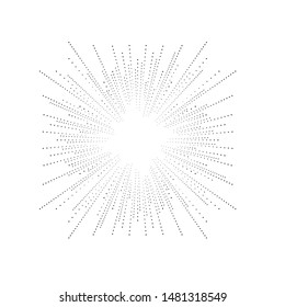 Radial halftone dots in Circle Form for comic books . fireworks Explosion background . Vector Illustration . Starburst
 round Logo . Circular Design element . Abstract Geometric star rays . Sunburst .