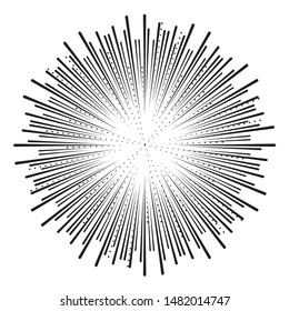 Radial halftone dots in Circle Form for comic books . fireworks Explosion background . Vector Illustration . Starburst
 round Logo . Circular Design element . Abstract Geometric star rays . Sunburst .