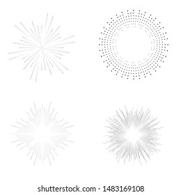 Radial halftone dots in Circle Form for comic books . fireworks Explosion background . Vector Illustration . Starburst
 round Logo . Circular Design element . Abstract Geometric star rays . Sunburst .