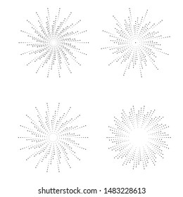 Radial halftone dots in Circle Form for comic books . fireworks Explosion background . Vector Illustration . Starburst
 round Logo . Circular Design element . Abstract Geometric star rays . Sunburst .