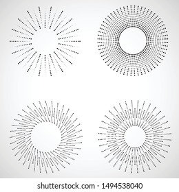 Radial halftone dots in Circle Form for comic books . fireworks Explosion background . Vector Illustration . Starburst