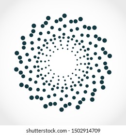 Radial halftone dots in circle form. Fireworks explosion background. Circular design element. Abstract geometric star rays. Design element for medical, treatment, cosmetic emblem