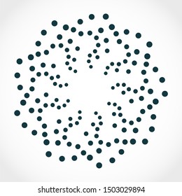 Radial halftone dots in circle form. Fireworks explosion background. Circular design element. Abstract geometric star rays. Design element for medical, treatment, cosmetic emblem