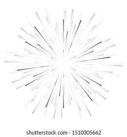 Radial halftone dots in Circle Form for comic books . fireworks Explosion background . Vector Illustration . Starburst
 round Logo . Circular Design element . Abstract Geometric star rays . Sunburst .