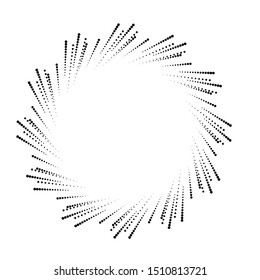 Radial halftone dots in Circle Form for comic books . fireworks Explosion background . Vector Illustration . Starburst
 round Logo . Circular Design element . Abstract Geometric star rays . Sunburst .