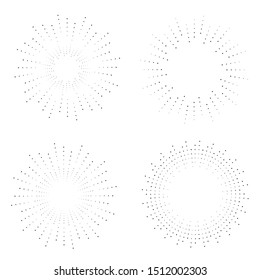 Radial halftone dots in Circle Form for comic books . fireworks Explosion background . Vector Illustration . Starburst
 round Logo . Circular Design element . Abstract Geometric star rays . Sunburst .
