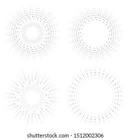 Radial halftone dots in Circle Form for comic books . fireworks Explosion background . Vector Illustration . Starburst
 round Logo . Circular Design element . Abstract Geometric star rays . Sunburst .