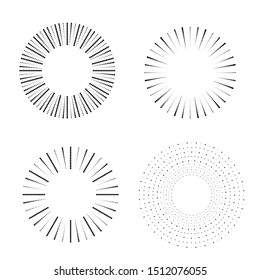 Radial halftone dots in Circle Form for comic books . fireworks Explosion background . Vector Illustration . Starburst
 round Logo . Circular Design element . Abstract Geometric star rays . Sunburst .