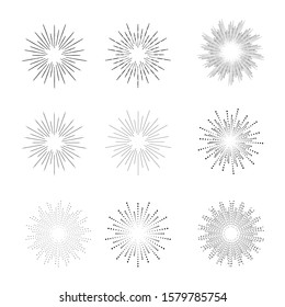 Radial halftone dots in Circle Form for comic books . fireworks Explosion background . Vector Illustration . Starburst
 round Logo . Circular Design element . Abstract Geometric star rays . Sunburst .