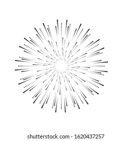 Puntos de semitono radial en forma de círculo para cómics . fuegos artificiales Fondo de explosión . Ilustración vectorial. Estallido estelar
 Logo redondo. Elemento de diseño circular . Rayos de estrella geométricos Abstractas . Sunburst.