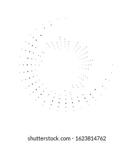 Radial halftone dots in Circle Form for comic books . fireworks Explosion background . Vector Illustration . Starburst
 round Logo . Circular Design element . Abstract Geometric star rays . Sunburst .