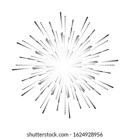 Radial halftone dots in Circle Form for comic books . fireworks Explosion background . Vector Illustration . Starburst
 round Logo . Circular Design element . Abstract Geometric star rays . Sunburst .