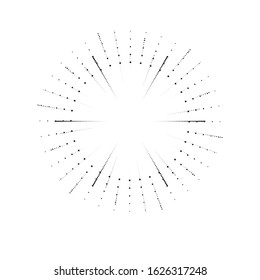 Radial halftone dots in Circle Form for comic books . fireworks Explosion background . Vector Illustration . Starburst
 round Logo . Circular Design element . Abstract Geometric star rays . Sunburst .