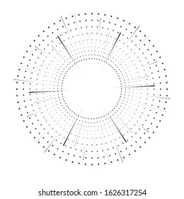 Radial halftone dots in Circle Form for comic books . fireworks Explosion background . Vector Illustration . Starburst
 round Logo . Circular Design element . Abstract Geometric star rays . Sunburst .