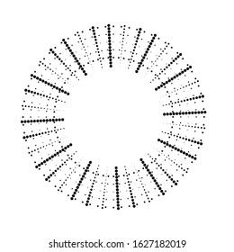 Radial halftone dots in Circle Form for comic books . fireworks Explosion background . Vector Illustration . Starburst
 round Logo . Circular Design element . Abstract Geometric star rays . Sunburst .