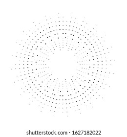 Radial halftone dots in Circle Form for comic books . fireworks Explosion background . Vector Illustration . Starburst
 round Logo . Circular Design element . Abstract Geometric star rays . Sunburst .