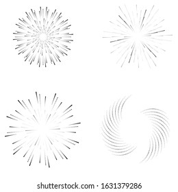 Radial halftone dots in Circle Form for comic books . fireworks Explosion background . Vector Illustration . Starburst
 round Logo . Circular Design element . Abstract Geometric star rays . Sunburst .